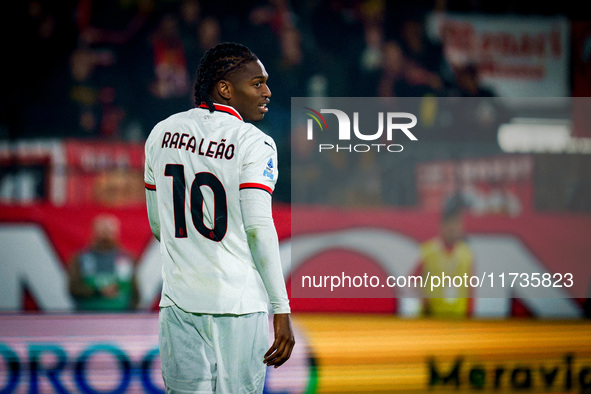 Rafael Leao plays during the AC Monza vs AC Milan Serie A match at U-Power Stadium in Monza, Italy, on November 2, 2024. 