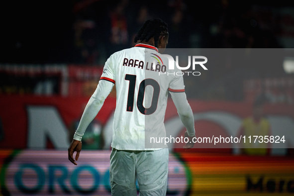 Rafael Leao plays during the AC Monza vs AC Milan Serie A match at U-Power Stadium in Monza, Italy, on November 2, 2024. 