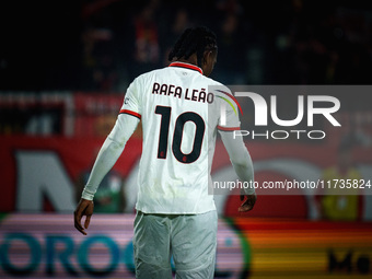 Rafael Leao plays during the AC Monza vs AC Milan Serie A match at U-Power Stadium in Monza, Italy, on November 2, 2024. (