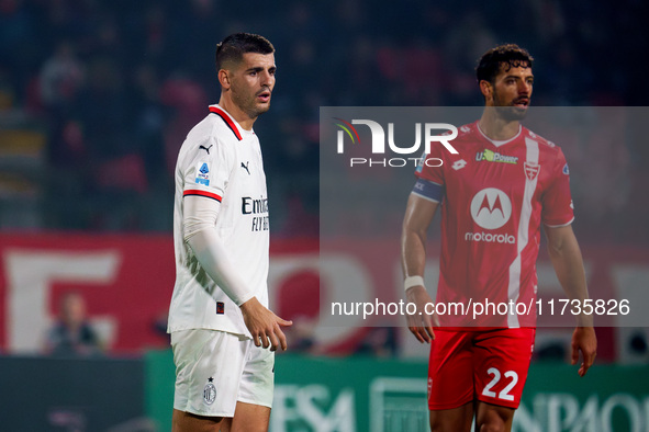 Alvaro Morata participates in the match between AC Monza and AC Milan, Serie A, at U-Power Stadium in Monza, Italy, on November 2, 2024. 