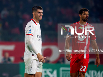 Alvaro Morata participates in the match between AC Monza and AC Milan, Serie A, at U-Power Stadium in Monza, Italy, on November 2, 2024. (