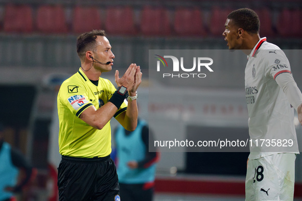 Ermanno Feliciani serves as the referee during the AC Monza vs AC Milan Serie A match at U-Power Stadium in Monza, Italy, on November 2, 202...