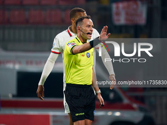 Ermanno Feliciani serves as the referee during the AC Monza vs AC Milan Serie A match at U-Power Stadium in Monza, Italy, on November 2, 202...