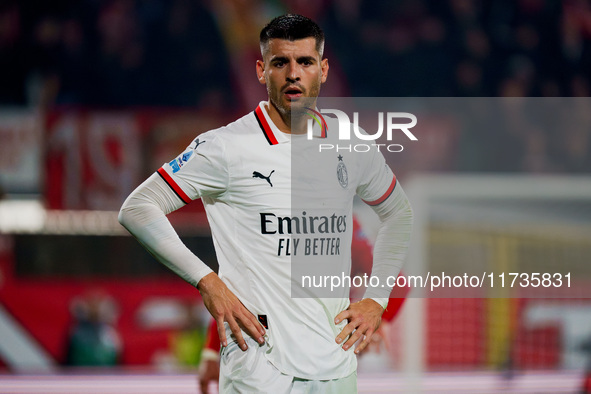 Alvaro Morata participates in the match between AC Monza and AC Milan, Serie A, at U-Power Stadium in Monza, Italy, on November 2, 2024. 