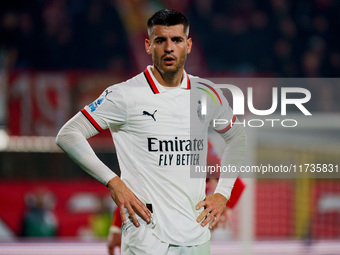 Alvaro Morata participates in the match between AC Monza and AC Milan, Serie A, at U-Power Stadium in Monza, Italy, on November 2, 2024. (