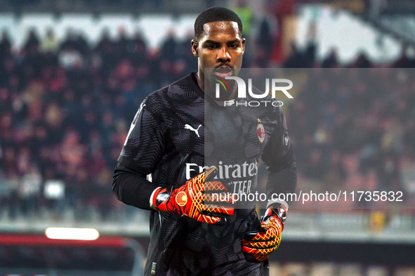 Mike Maignan participates in the match between AC Monza and AC Milan, Serie A, at U-Power Stadium in Monza, Italy, on November 2, 2024. 