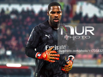 Mike Maignan participates in the match between AC Monza and AC Milan, Serie A, at U-Power Stadium in Monza, Italy, on November 2, 2024. (