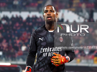 Mike Maignan participates in the match between AC Monza and AC Milan, Serie A, at U-Power Stadium in Monza, Italy, on November 2, 2024. (