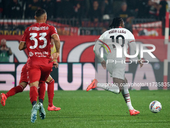 Rafael Leao plays during the AC Monza vs AC Milan Serie A match at U-Power Stadium in Monza, Italy, on November 2, 2024. (