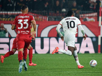 Rafael Leao plays during the AC Monza vs AC Milan Serie A match at U-Power Stadium in Monza, Italy, on November 2, 2024. (