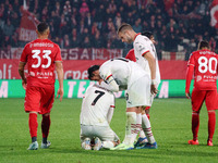 Alvaro Morata and Theo Hernandez participate in the AC Monza vs AC Milan Serie A match at U-Power Stadium in Monza, Italy, on November 2, 20...