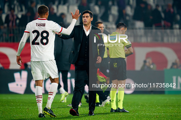 Paulo Fonseca is the head coach of AC Milan during the match between AC Monza and AC Milan in Serie A at U-Power Stadium in Monza, Italy, on...