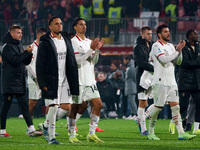 The team of AC Milan celebrates their win during the match between AC Monza and AC Milan in Serie A at U-Power Stadium in Monza, Italy, on N...