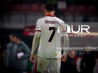 Alvaro Morata participates in the match between AC Monza and AC Milan, Serie A, at U-Power Stadium in Monza, Italy, on November 2, 2024. (