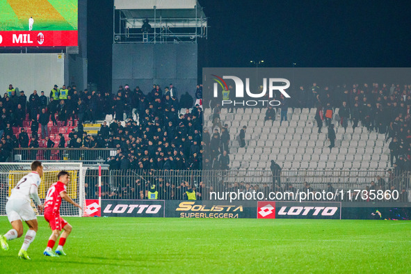 The Milan ultras protest during the AC Monza vs AC Milan Serie A match at U-Power Stadium in Monza, Italy, on November 2, 2024. 