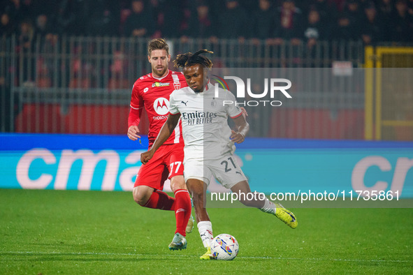 Samuel Chukwueze plays during the match between AC Monza and AC Milan in Serie A at U-Power Stadium in Monza, Italy, on November 2, 2024. 