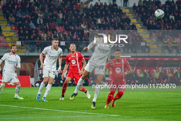 Malick Thiaw participates in the match between AC Monza and AC Milan, Serie A, at U-Power Stadium in Monza, Italy, on November 2, 2024. 