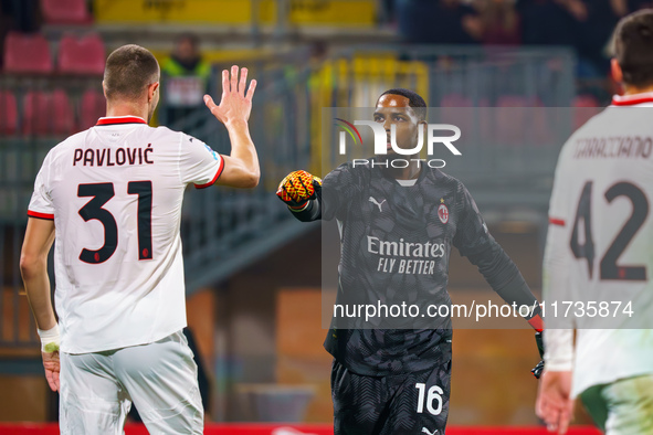 Mike Maignan participates in the match between AC Monza and AC Milan, Serie A, at U-Power Stadium in Monza, Italy, on November 2, 2024. 