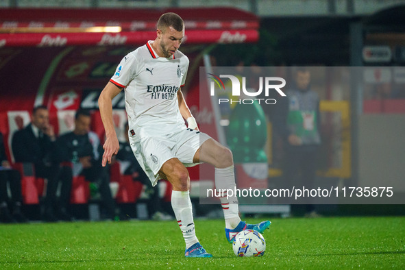 Strahinja Pavlovic participates in the match between AC Monza and AC Milan, Serie A, at U-Power Stadium in Monza, Italy, on November 2, 2024...