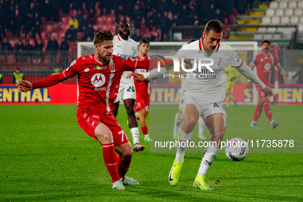 Georgios Kyriakopoulos and Filippo Terracciano participate in the AC Monza vs AC Milan, Serie A match, at U-Power Stadium in Monza, Italy, o...