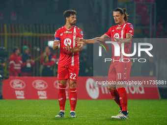 Pablo Mari and Milan Djuric are present during the AC Monza vs AC Milan Serie A match at U-Power Stadium in Monza, Italy, on November 2, 202...