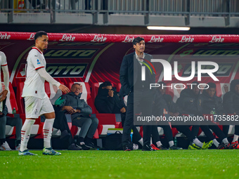 Paulo Fonseca is the head coach of AC Milan during the match between AC Monza and AC Milan in Serie A at U-Power Stadium in Monza, Italy, on...