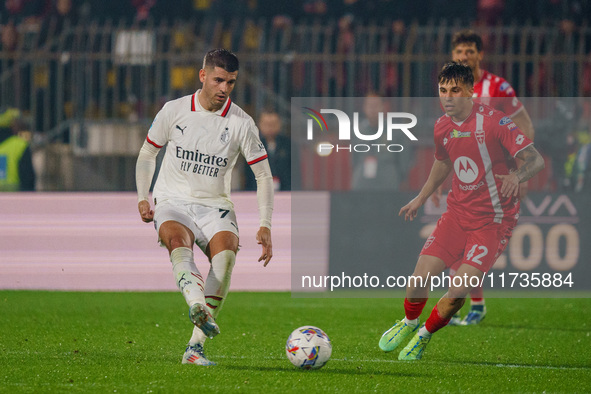 Alvaro Morata participates in the match between AC Monza and AC Milan, Serie A, at U-Power Stadium in Monza, Italy, on November 2, 2024. 