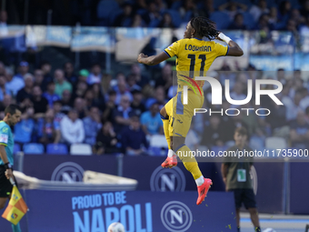 Ademola Lookman of Atalanta BC celebrates after scoring during the Serie A match between SSC Napoli and Atalanta BC at Stadio Diego Armando...