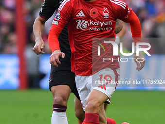 Alex Moreno of Nottingham Forest is in action during the Premier League match between Nottingham Forest and West Ham United at the City Grou...