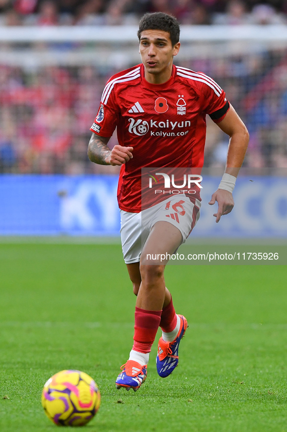 Nicolas Dominguez of Nottingham Forest is in action during the Premier League match between Nottingham Forest and West Ham United at the Cit...