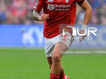 Nicolas Dominguez of Nottingham Forest is in action during the Premier League match between Nottingham Forest and West Ham United at the Cit...