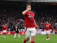 Chris Wood of Nottingham Forest celebrates after scoring a goal to make it 1-0 during the Premier League match between Nottingham Forest and...