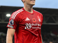 Chris Wood of Nottingham Forest celebrates after scoring a goal to make it 1-0 during the Premier League match between Nottingham Forest and...