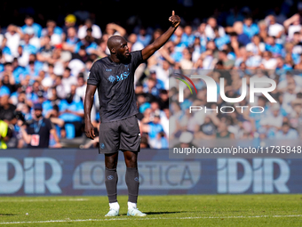 Romelu Lukaku of SSC Napoli gestures during the serie Serie A Enilive match between SSC Napoli and Atalanta BC at Stadio Diego Armando Marad...