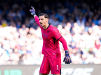 Alex Meret of SSC Napoli gestures during the serie Serie A Enilive match between SSC Napoli and Atalanta BC at Stadio Diego Armando Maradona...