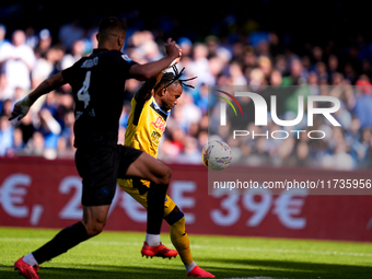 Ademola Lookman of Atalanta BC scores first goal during the serie Serie A Enilive match between SSC Napoli and Atalanta BC at Stadio Diego A...