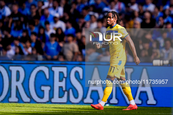 Ademola Lookman of Atalanta BC celebrates after scoring first goal during the serie Serie A Enilive match between SSC Napoli and Atalanta BC...