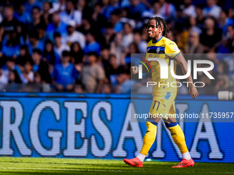 Ademola Lookman of Atalanta BC celebrates after scoring first goal during the serie Serie A Enilive match between SSC Napoli and Atalanta BC...