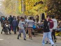 Civilians walk near the site of a grenade blast at a marketplace in Srinagar, Jammu and Kashmir, on November 3, 2024. At least ten people ar...