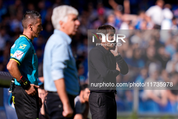 Antonio Conte Head Coach of SSC Napoli looks on during the serie Serie A Enilive match between SSC Napoli and Atalanta BC at Stadio Diego Ar...