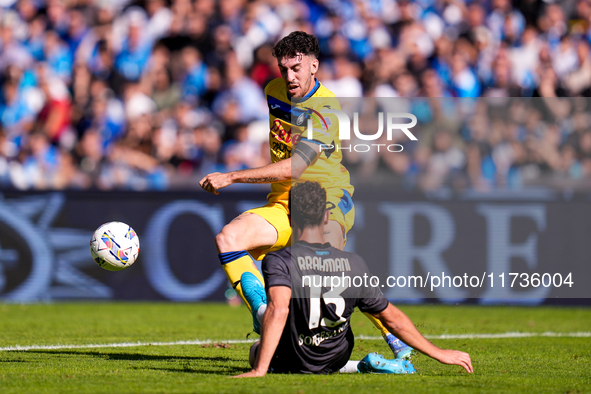 Matteo Ruggeri of Atalanta BC and Amir Rrahmani of SSC Napoli compete for the ball during the serie Serie A Enilive match between SSC Napoli...