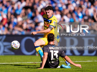 Matteo Ruggeri of Atalanta BC and Amir Rrahmani of SSC Napoli compete for the ball during the serie Serie A Enilive match between SSC Napoli...