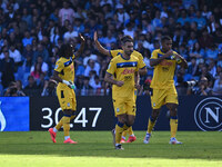 Ademola Lookman of Atalanta B.C. celebrates after scoring the goal of 0-2 during the 11th day of the Serie A Championship between S.S.C. Nap...