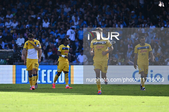 Ademola Lookman of Atalanta B.C. celebrates after scoring the goal of 0-2 during the 11th day of the Serie A Championship between S.S.C. Nap...