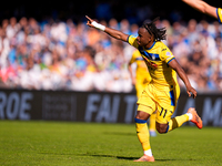 Ademola Lookman of Atalanta BC celebrates after scoring second goal during the serie Serie A Enilive match between SSC Napoli and Atalanta B...