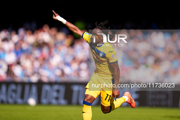 Ademola Lookman of Atalanta BC celebrates after scoring second goal during the serie Serie A Enilive match between SSC Napoli and Atalanta B...