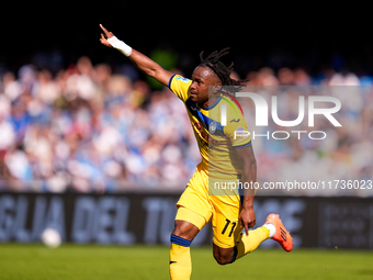 Ademola Lookman of Atalanta BC celebrates after scoring second goal during the serie Serie A Enilive match between SSC Napoli and Atalanta B...