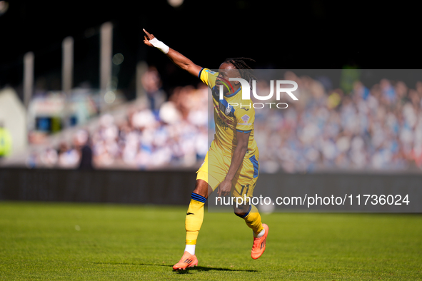 Ademola Lookman of Atalanta BC celebrates after scoring second goal during the serie Serie A Enilive match between SSC Napoli and Atalanta B...