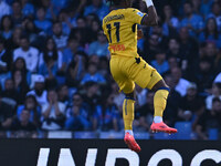 Ademola Lookman of Atalanta B.C. celebrates after scoring the goal of 0-2 during the 11th day of the Serie A Championship between S.S.C. Nap...