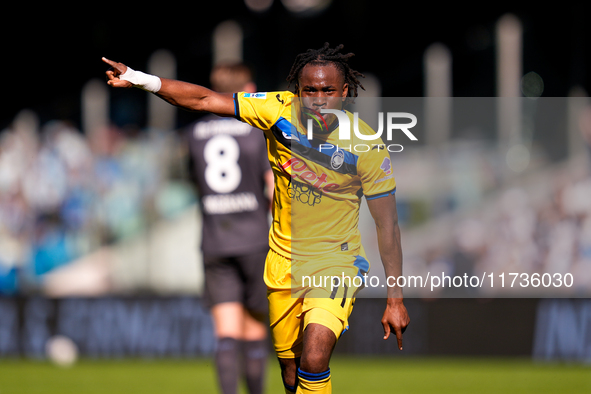 Ademola Lookman of Atalanta BC celebrates after scoring second goal during the serie Serie A Enilive match between SSC Napoli and Atalanta B...